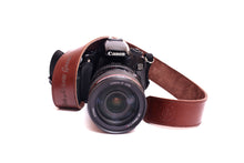 Load image into Gallery viewer, Golden arrow leather camera strap belt dark brown