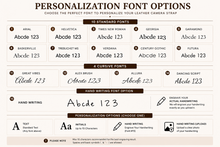 Load image into Gallery viewer, Personalization font options for leather camera wrist strap
